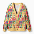 Kyoto-Lion Playful Ukiyo-e Patchwork Ugly Cardigan Sweater