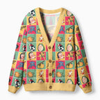 Kyoto-Lion Playful Ukiyo-e Patchwork Ugly Cardigan Sweater