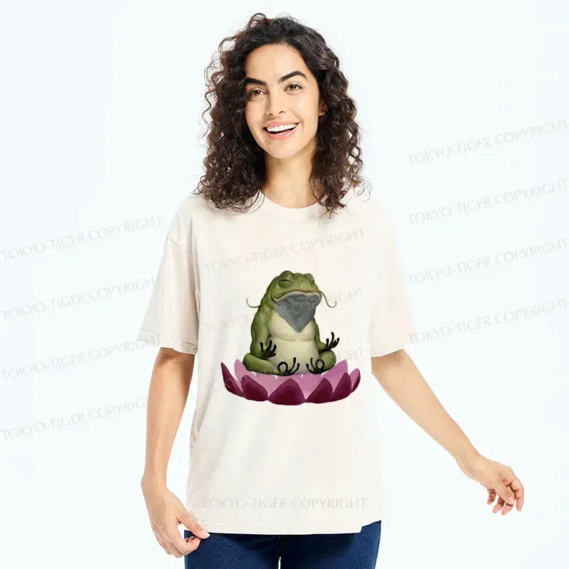 Kyoto-Lion Zen Frog Japanese Washed T-Shirt