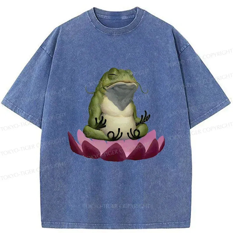 Kyoto-Lion Zen Frog Japanese Washed T-Shirt