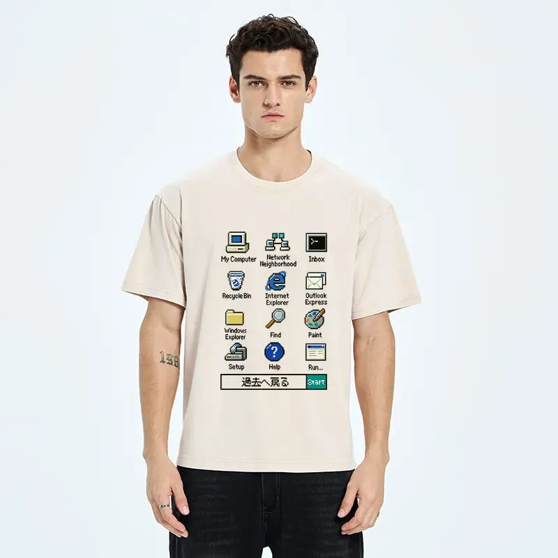 Kyoto-Lion Retro Computer Washed T-Shirt