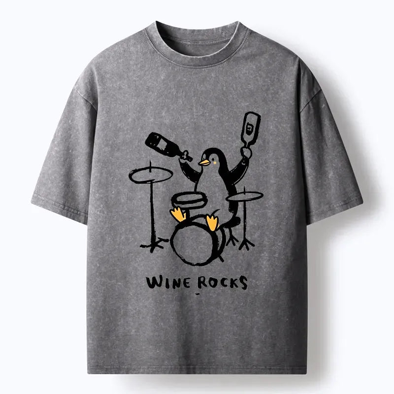 Drink Wine Penguin T-Shirt for Daily Wear