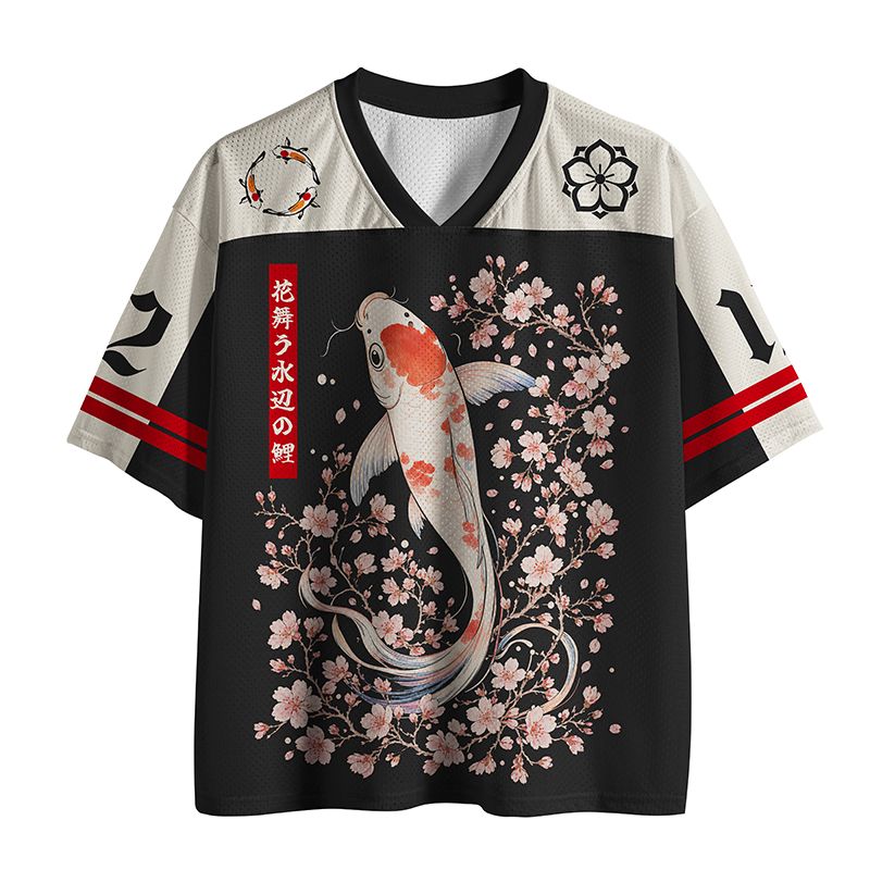Trendy Ukiyo-e Koi Mesh Jersey
