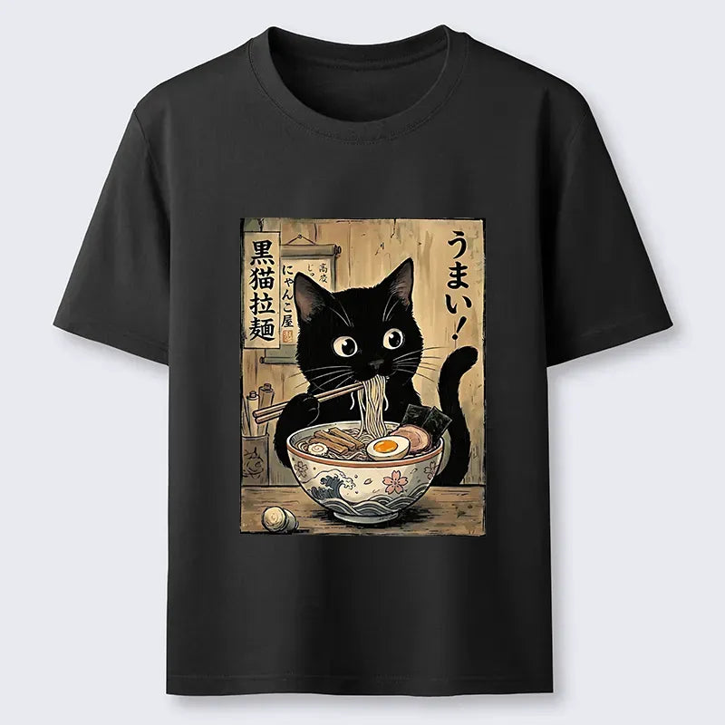 Kyoto-Lion Black Cat Eats Delicious Japanese Ramen Classic T-Shirt
