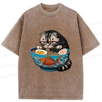 japanese cat eating ramen t-shirt