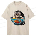 japanese cat eating ramen t-shirt