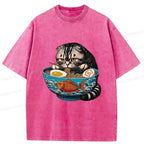 japanese cat eating ramen t-shirt