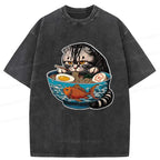 Kyoto-Lion American Shorthair Cat Eating Ramen Washed T-Shirt