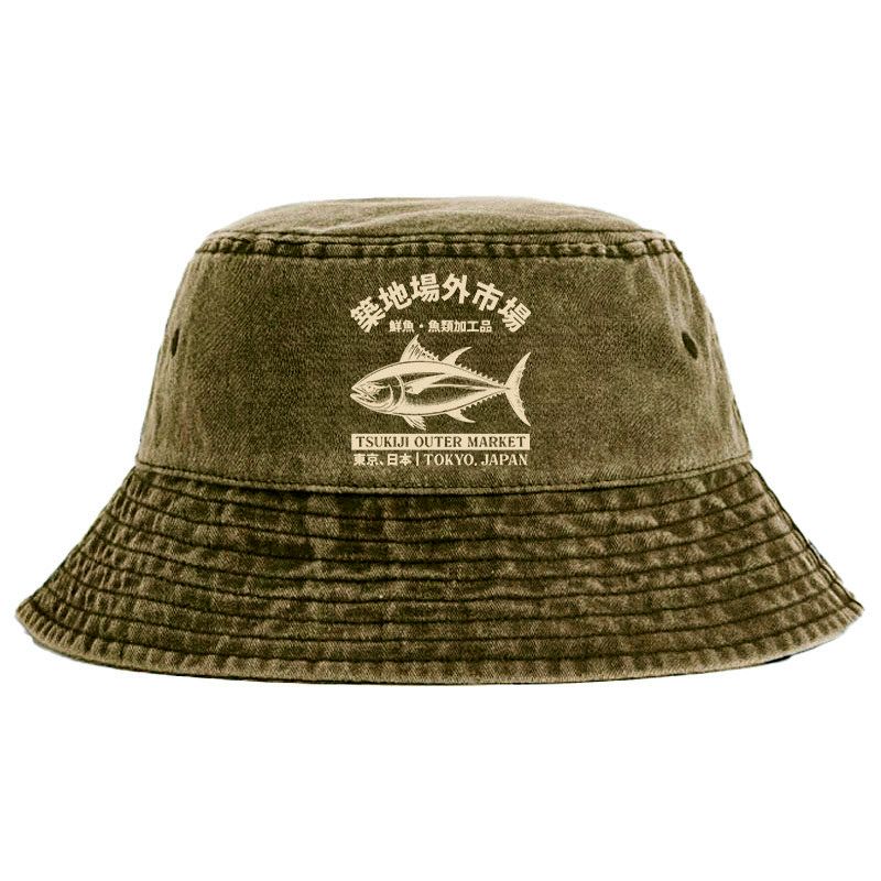 Kyoto-Lion Japan Tsukiji Fish Market Washed Bucket Hat