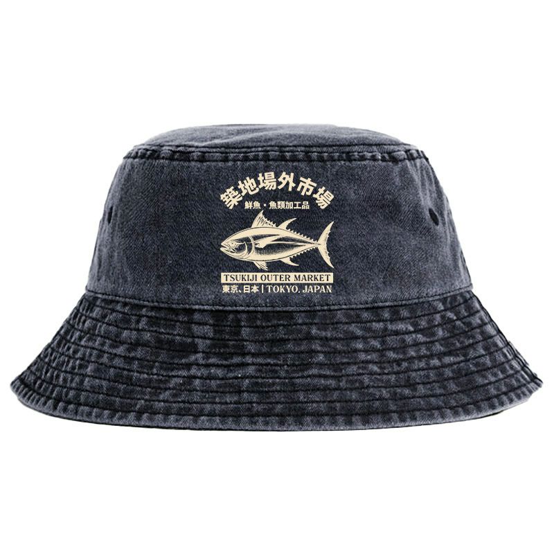 Kyoto-Lion Japan Tsukiji Fish Market Washed Bucket Hat