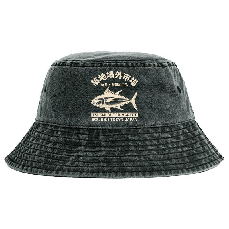 Kyoto-Lion Japan Tsukiji Fish Market Washed Bucket Hat