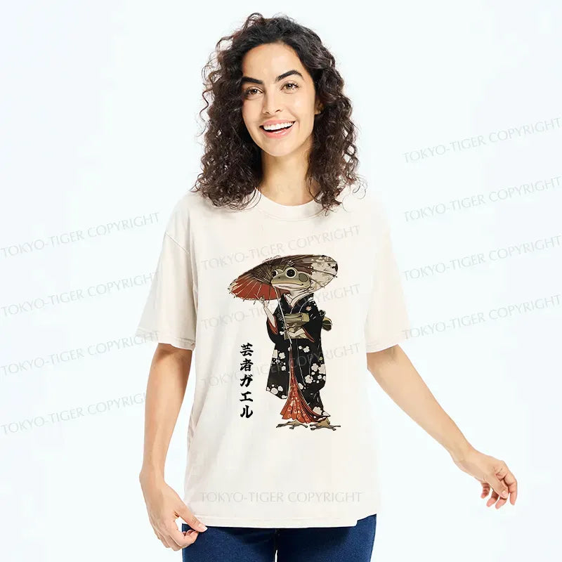 Japanese Geisha Frog Washed T-Shirt