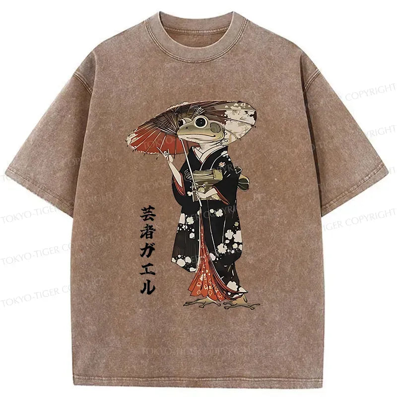 Japanese Geisha Frog Washed T-Shirt