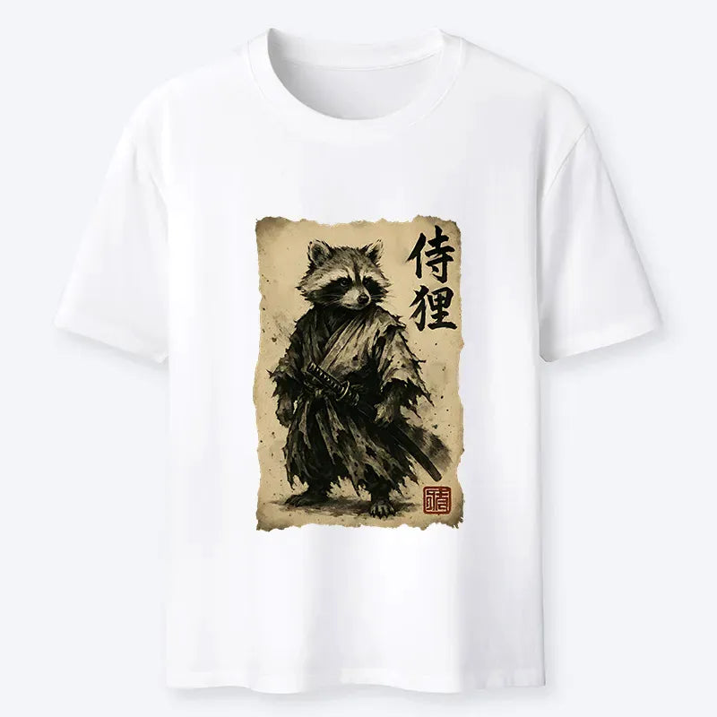 Vintage Raccoon Samurai T-Shirt for Streetwear