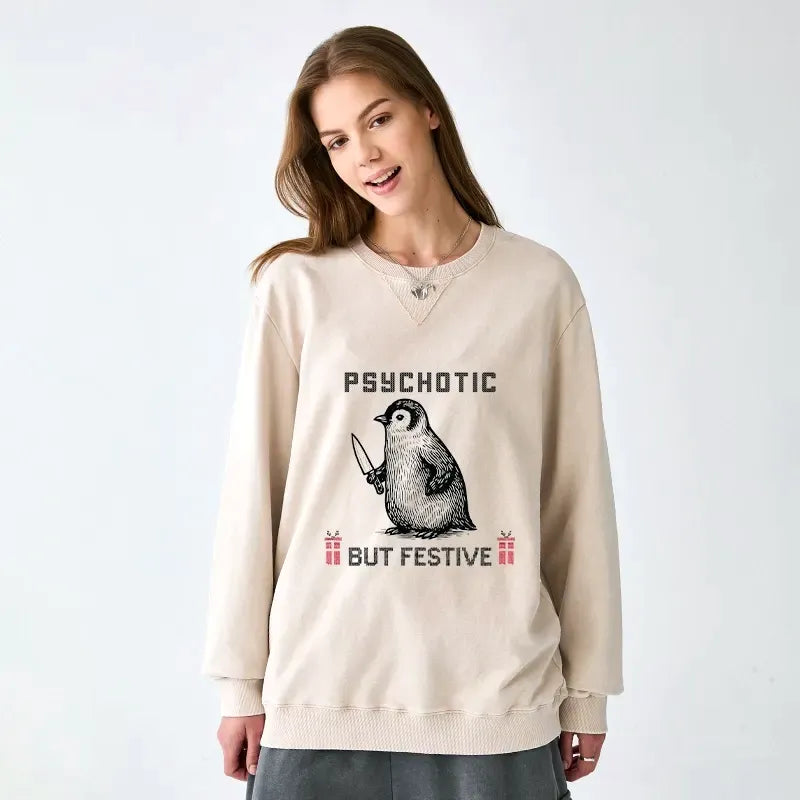 Kyoto-Lion Overstimulated but Festive Christmas Washed Terry Sweatshirt