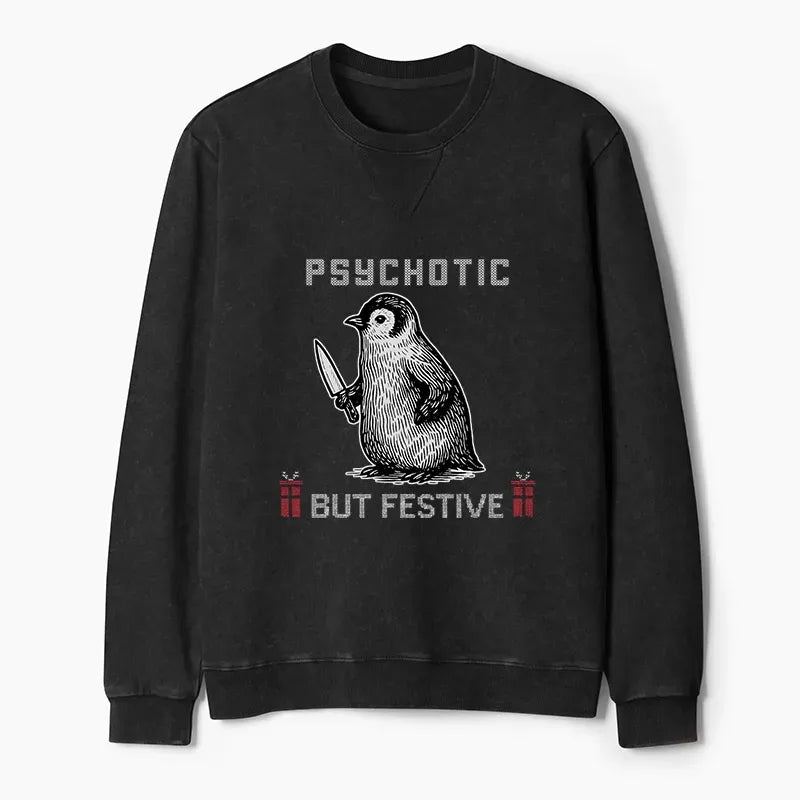 Kyoto-Lion Overstimulated but Festive Christmas Washed Terry Sweatshirt