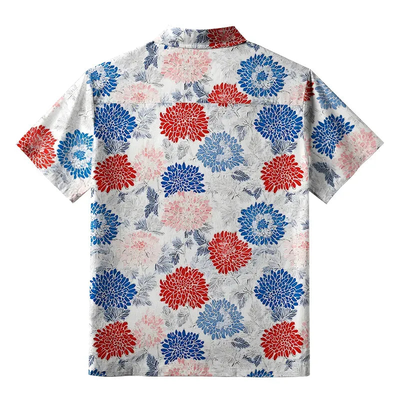 Kyoto-Lion Vibrant Floral Button-up Shirt