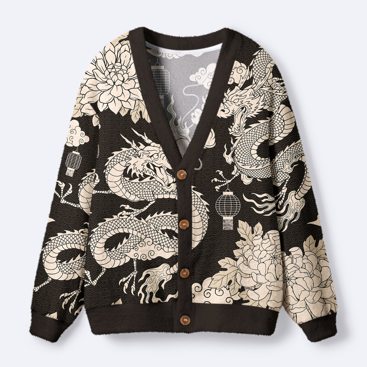 Kyoto-Lion Two Dragons Playing With A Pearl Ugly Cardigan Sweater