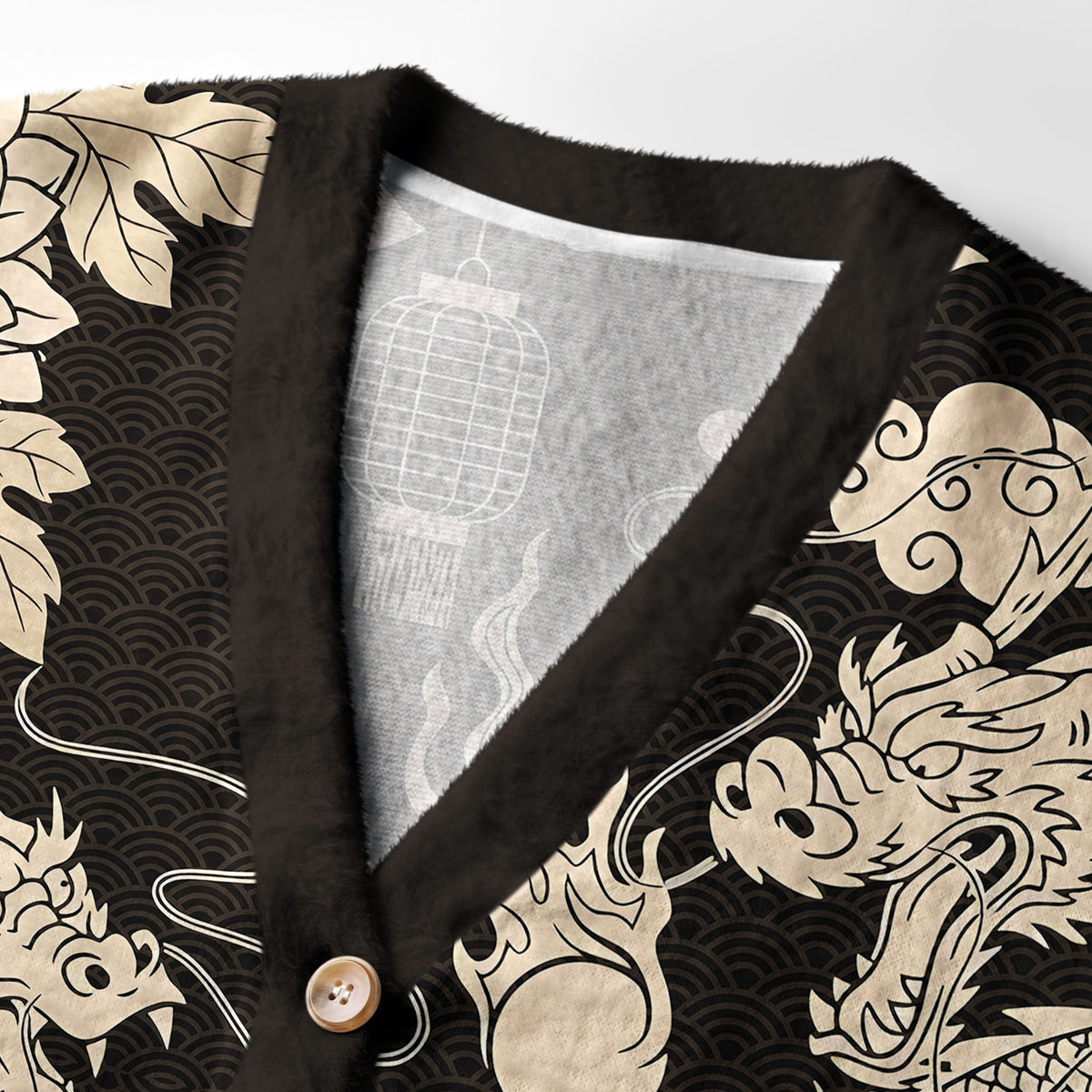 Kyoto-Lion Two Dragons Playing With A Pearl Ugly Cardigan Sweater