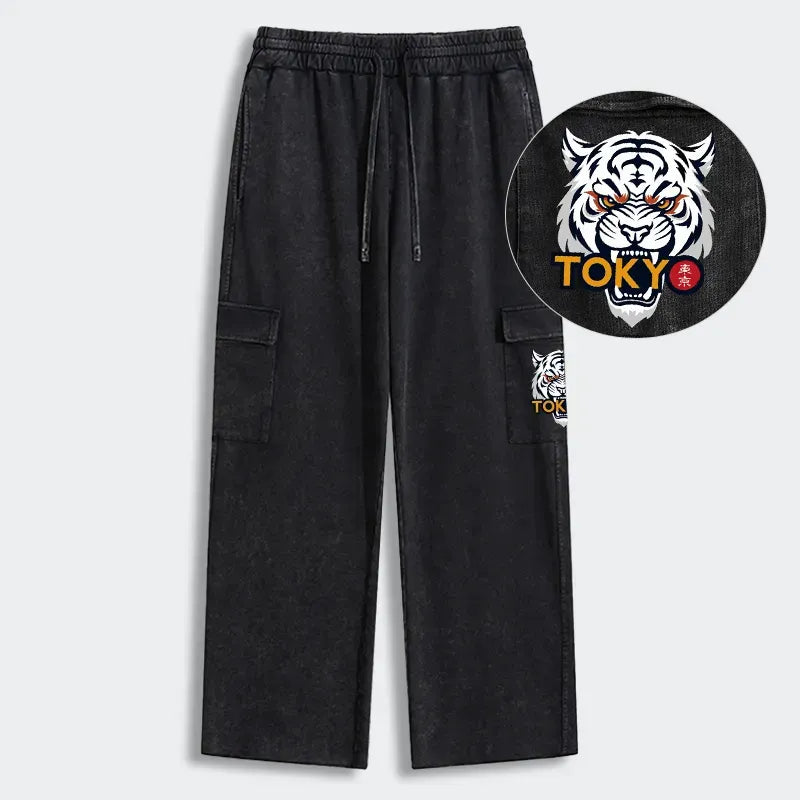Kyoto-Lion Logo Washed Utility Sweatpants