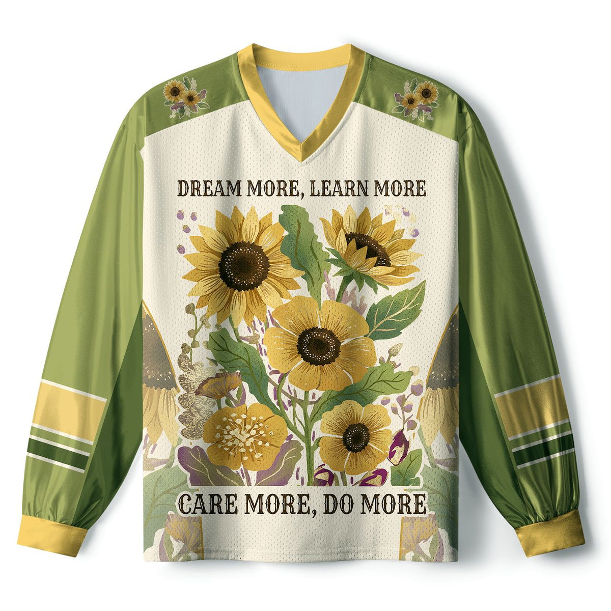 Kyoto-Lion Vintage Sunflower Inspirational Quote Paneled Long Sleeve Jersey