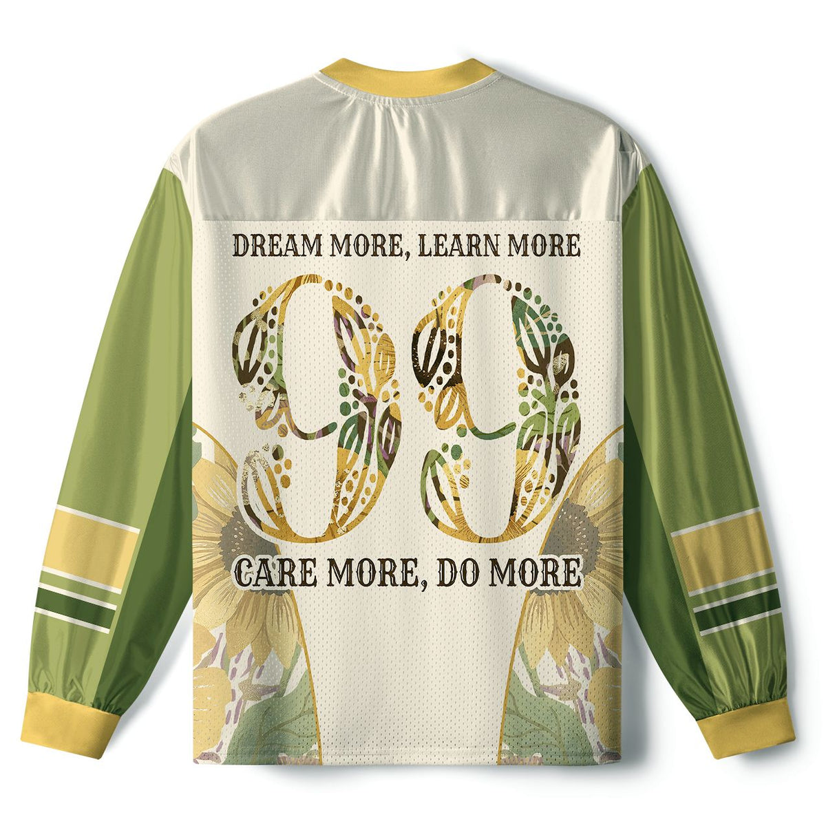 Kyoto-Lion Vintage Sunflower Inspirational Quote Paneled Long Sleeve Jersey