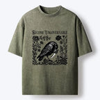 Kyoto-Lion Crow With Knife Floral Print Washed T-Shirt