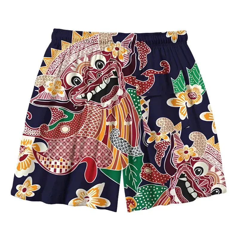 Japanese Demon Mask Aloha Swim Trunks for Men