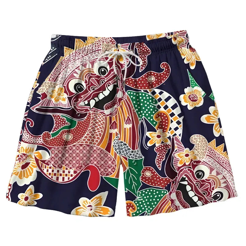 Japanese Demon Mask Aloha Swim Trunks for Men