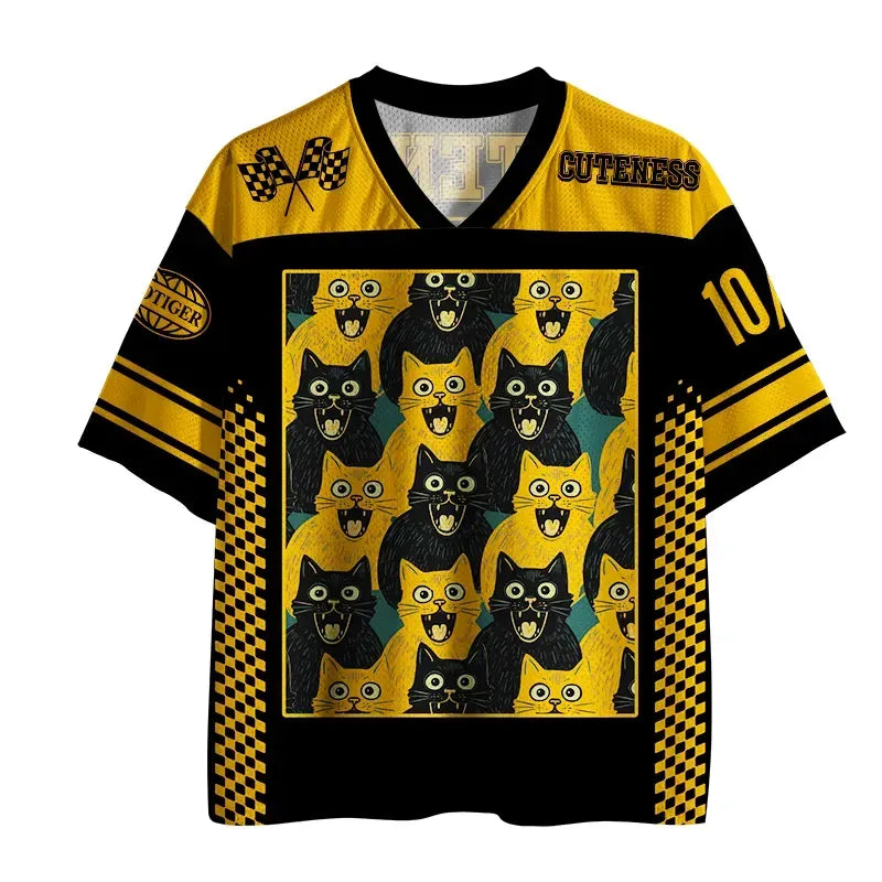 Kyoto-Lion Yellow Cat And Black Cat Mesh Jersey