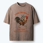 Kyoto-Lion Funny Raccoon Riding Rooster Washed T-Shirt