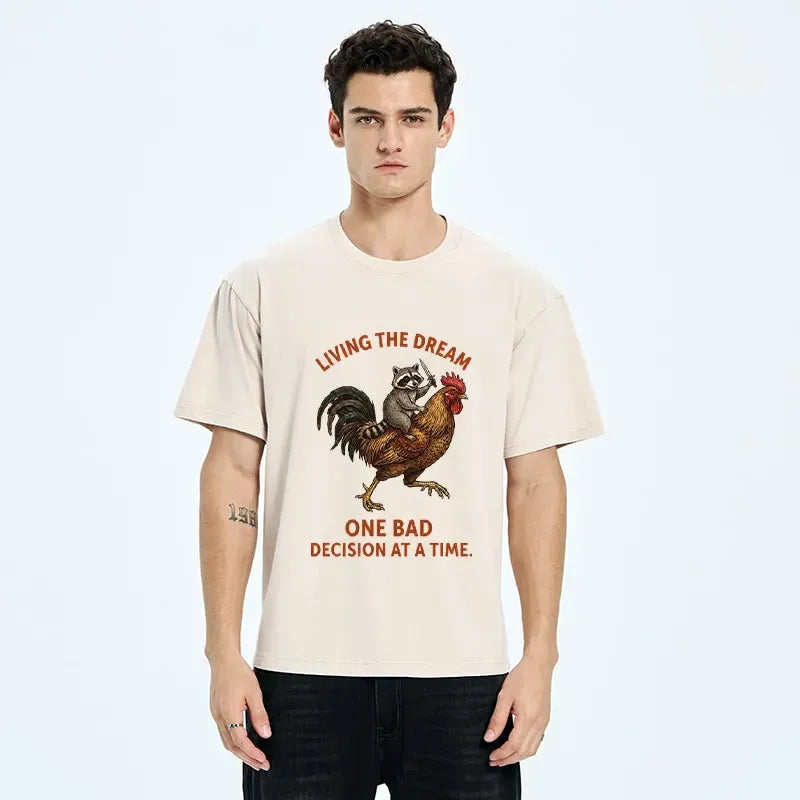 funny raccoon riding rooster tee