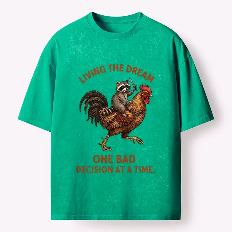funny raccoon riding rooster tee
