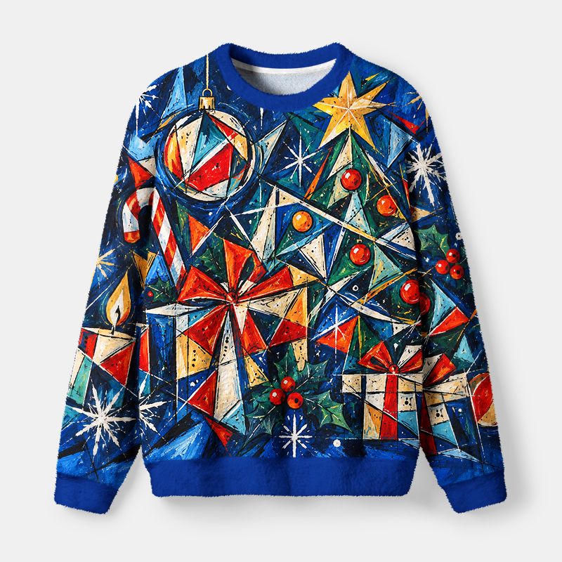 Kyoto-Lion Abstract Christmas Art Fuzzy Christmas Ugly Sweatshirt