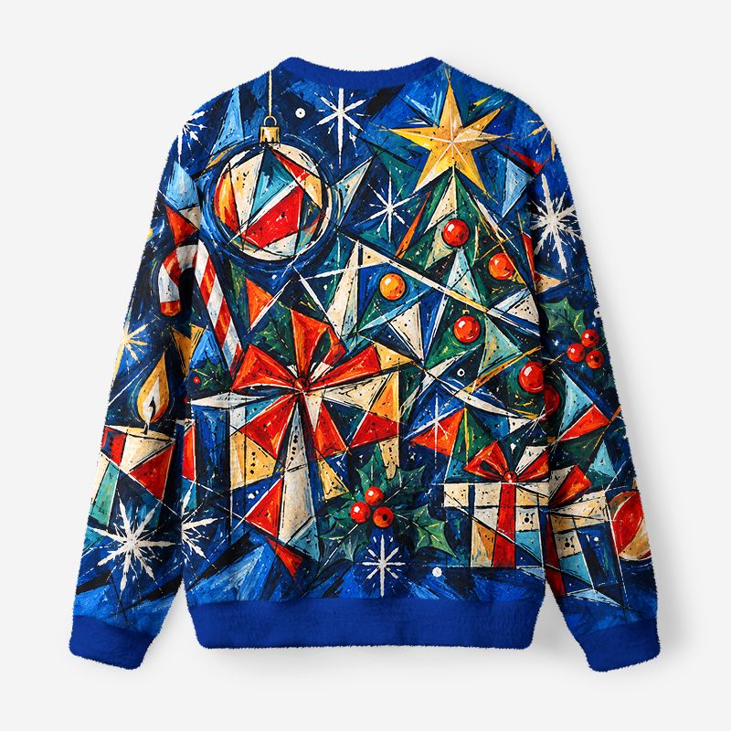 Kyoto-Lion Abstract Christmas Art Fuzzy Christmas Ugly Sweatshirt