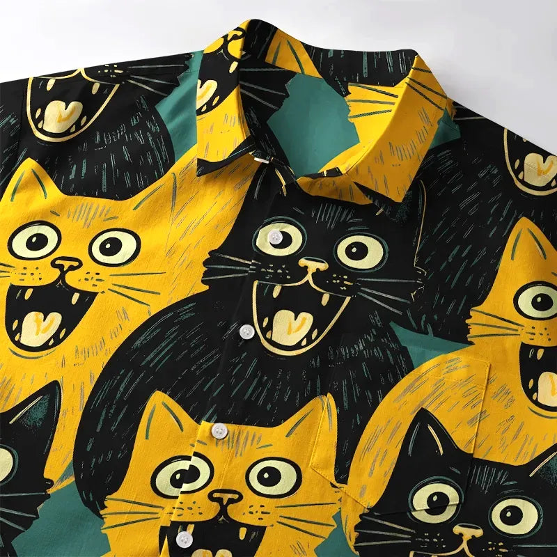 Black Cat Ukiyo-e Button-up Shirt