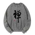 Japanese Zen Washed Sweatshirt for Streetwear