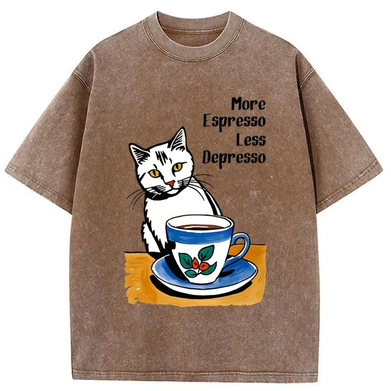 Cute Cat Drinking Coffee Japanese T-Shirt