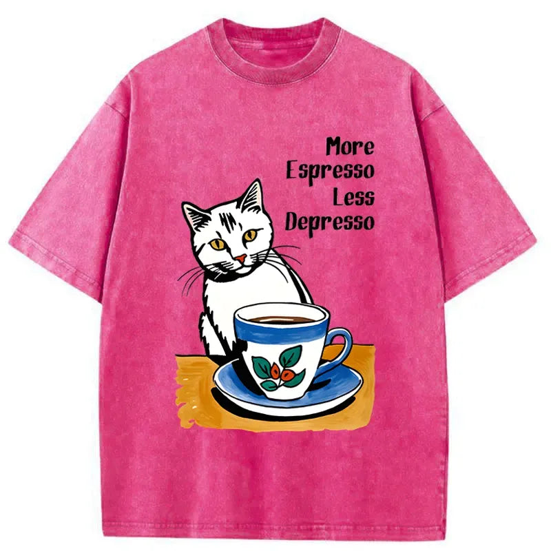 Washed Cat Coffee T-Shirt for Everyday Wear