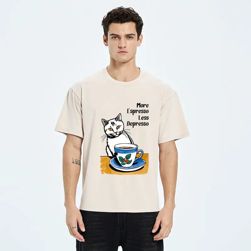 Cute Cat Drinking Coffee Japanese T-Shirt