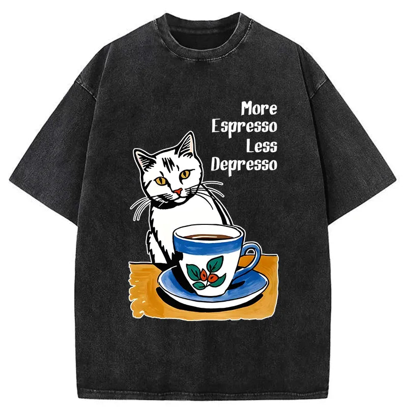 Cute Cat Drinking Coffee Japanese T-Shirt