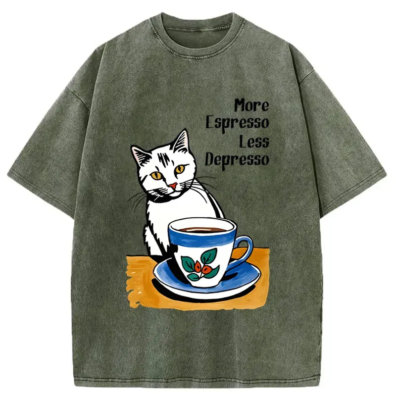 Washed Cat Coffee T-Shirt for Everyday Wear