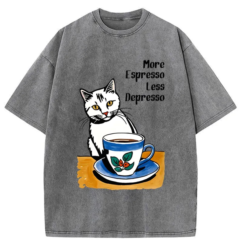 Cute Cat Drinking Coffee Japanese T-Shirt