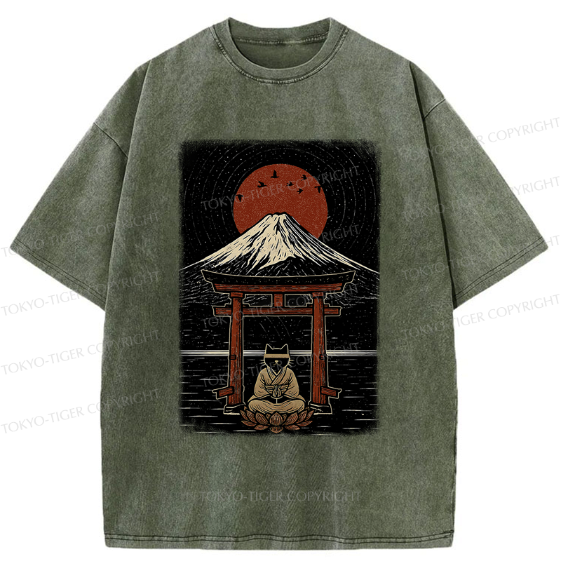 Washed Unisex Samurai Cat Tee