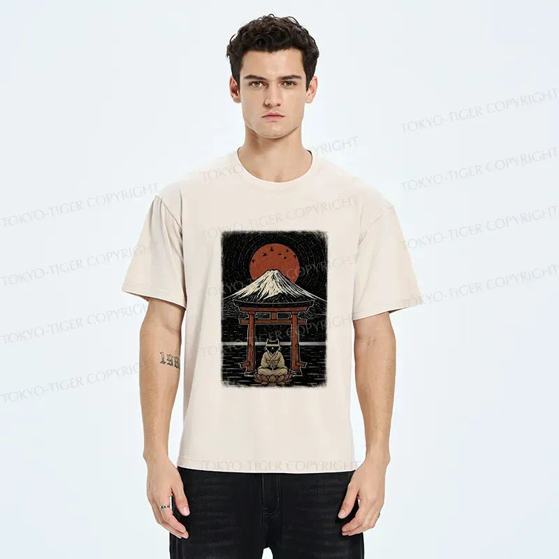 Washed Unisex Samurai Cat Tee