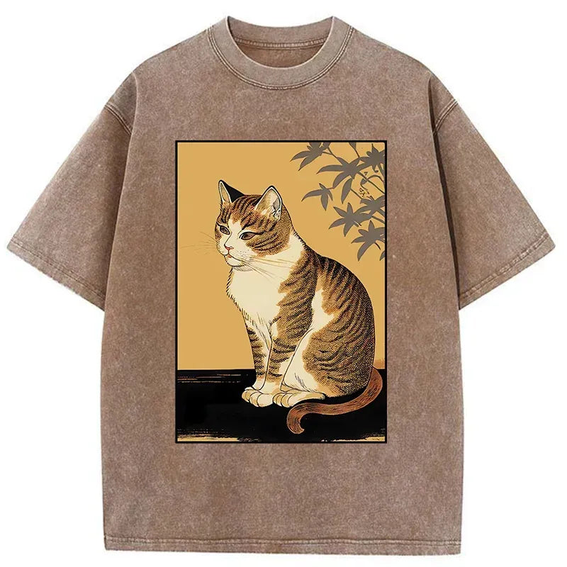 Retro Japanese Cat T-Shirt for Summer