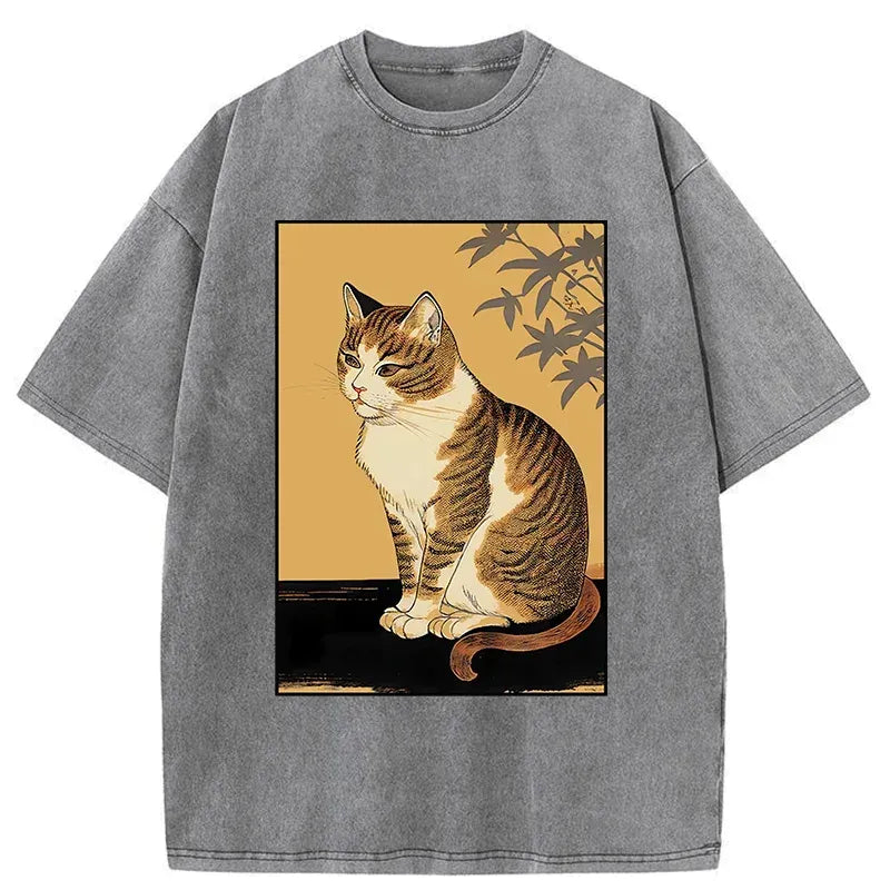 Retro Japanese Cat T-Shirt for Summer