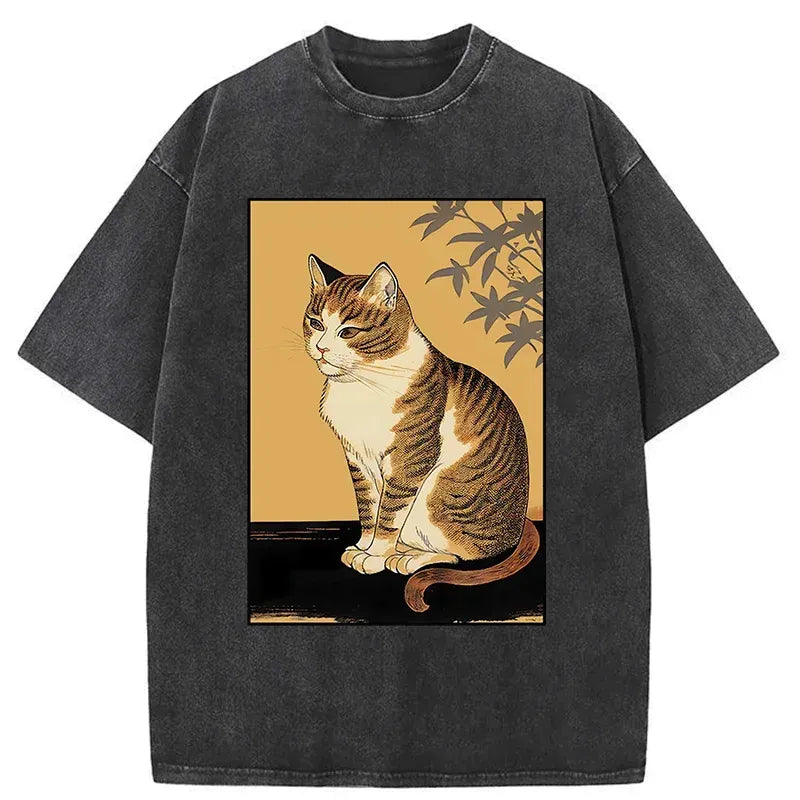 Retro Japanese Cat T-Shirt for Summer