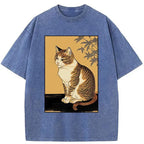 Cute Washed Cat Tee for Daily Wear