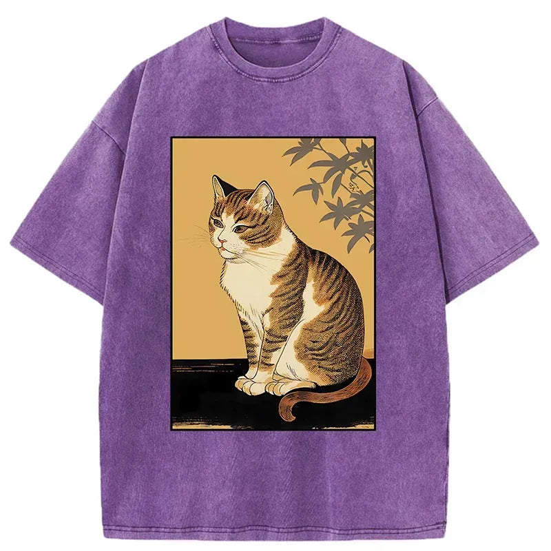 Retro Japanese Cat T-Shirt for Summer